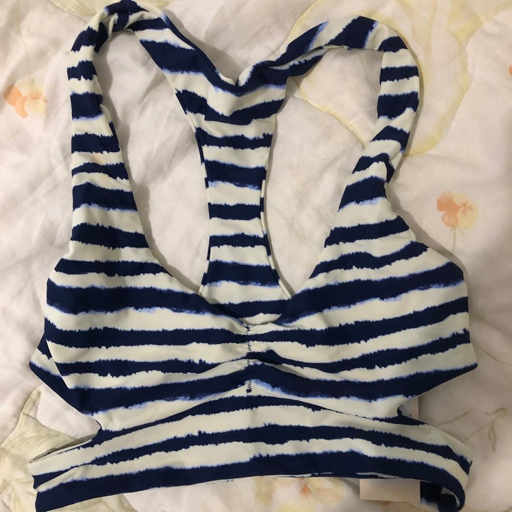 blue/white striped bikini top
